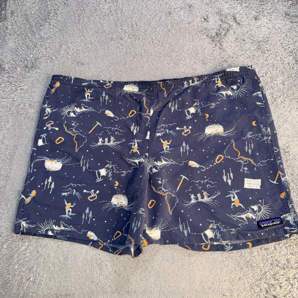 Patagonia Mens Baggies Lights Shorts L Navy Viva Los Fun Hogs Print Nylon